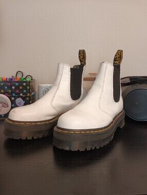 Dr. Martens White Chelsea Platform Boots
